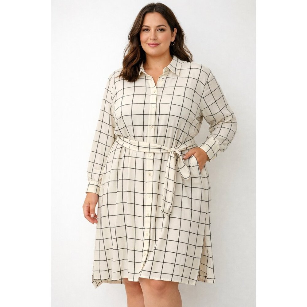 🖤 Michael Michael Kors Windowpane Plaid Belted Shirt Dress XXL 🖤